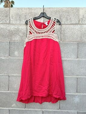 VASNA Dress Womens 2X Sundress Pink Raspberry Crochet Lace Yoke Sleeveless Lined